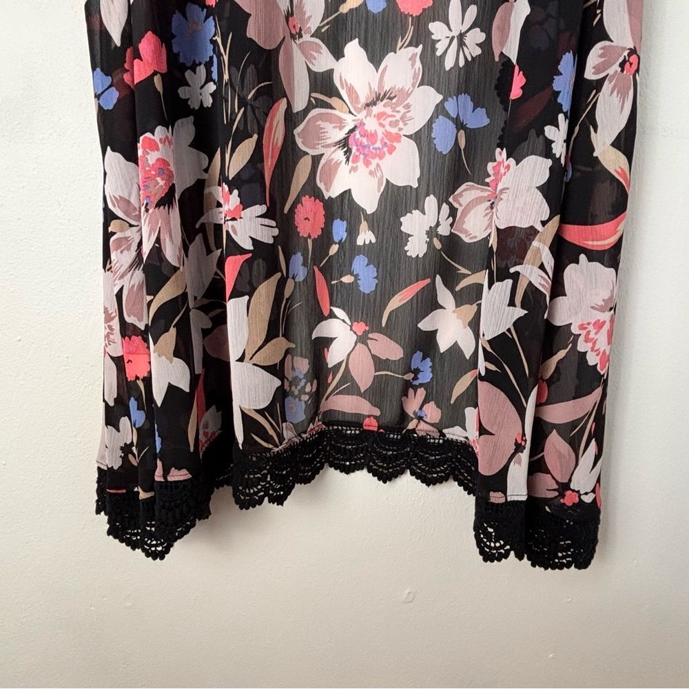 Torrid 1/2 Black Floral Asian Print Lace Trim Kimono Dark Cottagecore Romantic - Picture 11 of 13